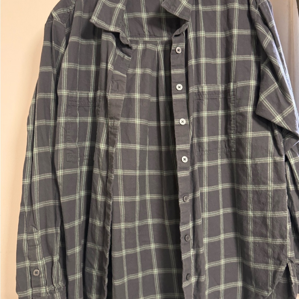 LOFT women’s  Charcoal and Olive Plaid Shirt